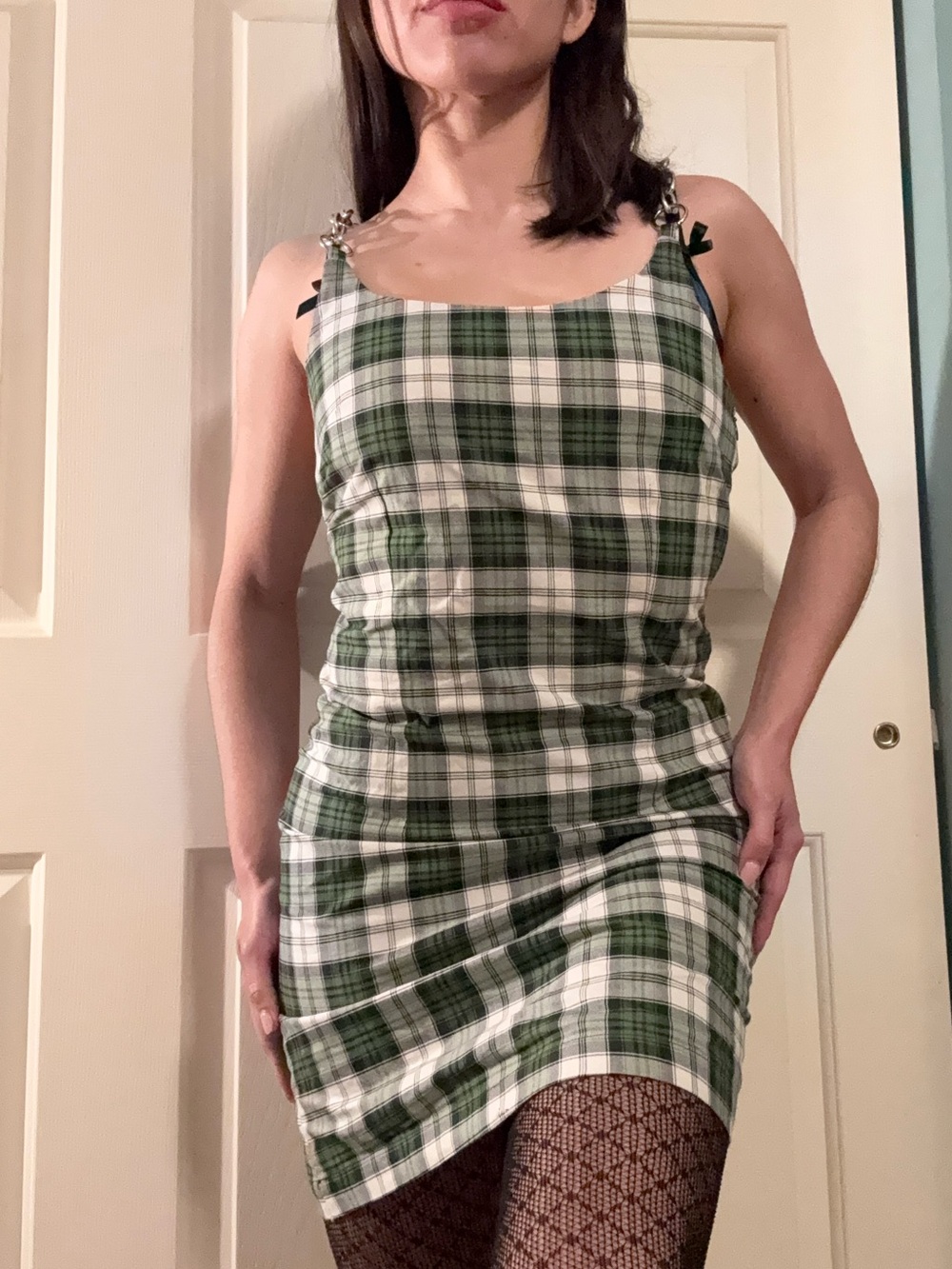 RARE The Ragged Priest Chain Strap Green Plaid Mini Dress size S